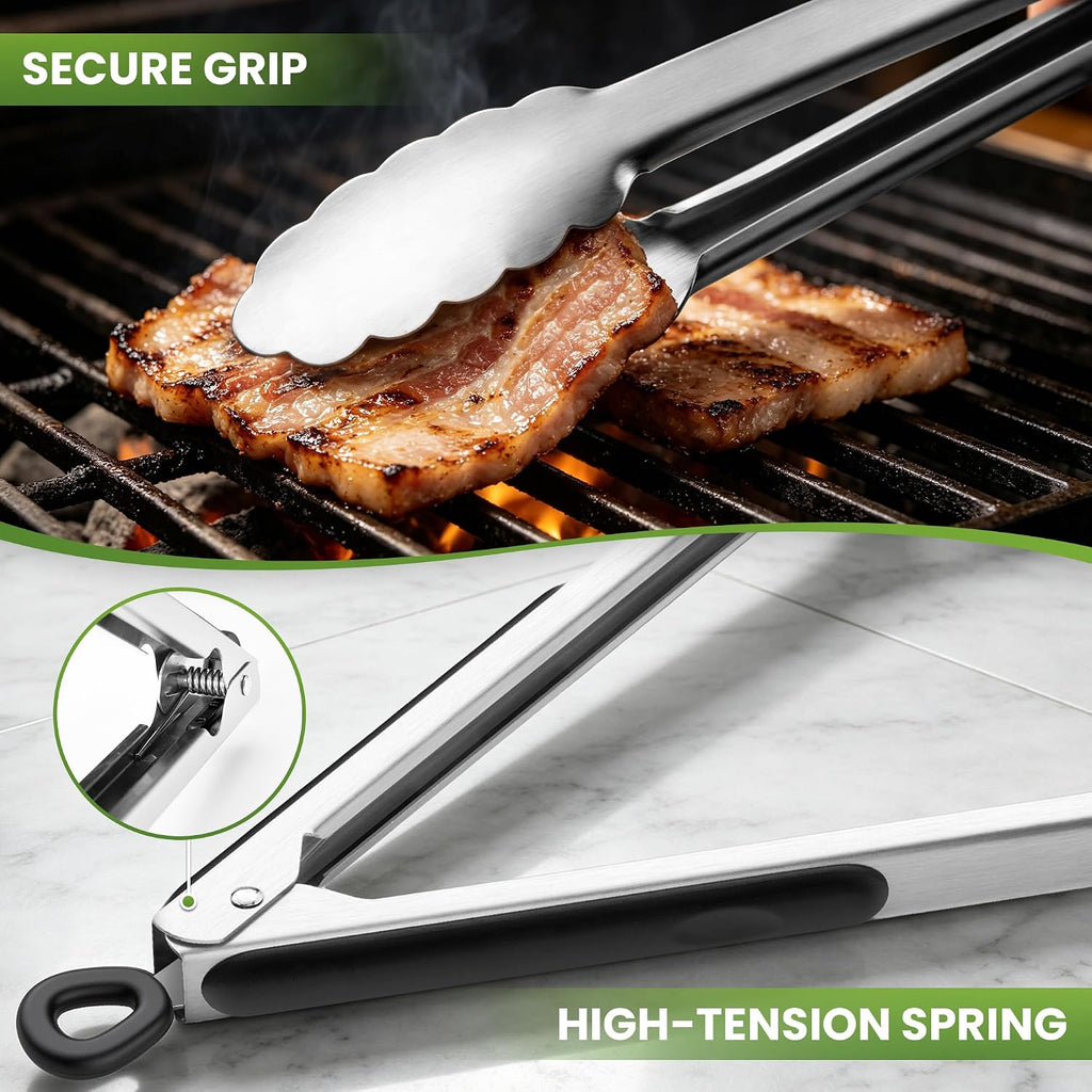 Grill Tongs, 17 Inch Extra Long Stainless Steel BBQ Tongs (17", 2PCS) | For Cooking/Serving/Grilling | Heat-Resistant | Dishwasher Safe