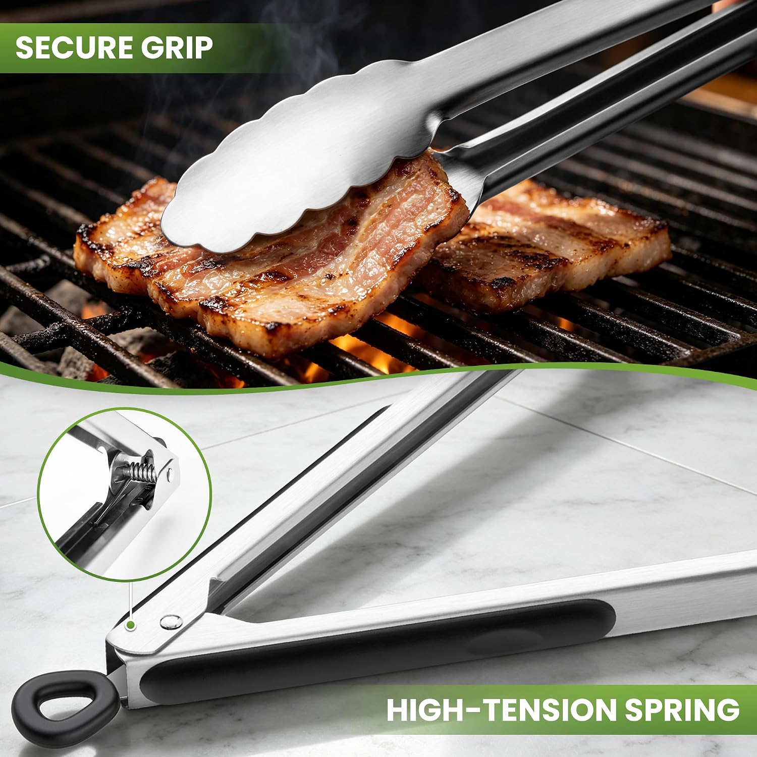 Grill Tongs, 17 Inch Extra Long Stainless Steel BBQ Tongs (17", 2PCS) | For Cooking/Serving/Grilling | Heat-Resistant | Dishwasher Safe