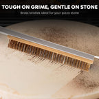 26'' Pizza Brush with Stainless Steel Stone Scraper - Brass Bristles - Wood Handle - Hanging Ring - Outdoor Pizza Oven Accessory - Compatible with Ooni, Gozney, Blackstone, Solo Stove Ovens