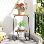 2 Tier Wood Plant Stand Indoor, Small Round Flower Pot Stand, 19.6" Tall Single Plant Holder for Living Room, Balcony, Rustic Brown End Side Table（Rustic Brown）