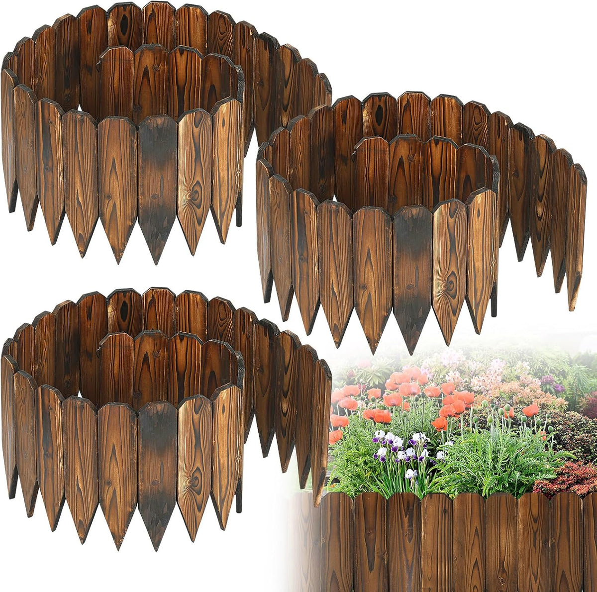 rustic pine wood garden fence - 19.8ft total, main product view