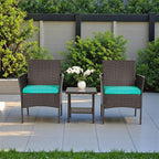 FDW | 3-Piece Patio Furniture Set | Brown & Blue | Outdoor Wicker Furniture with Coffee Table | Modern Rattan Chairs Conversation Set | Outdoor Seating | Weather-Resistant | for Porch, Garden, Lawn