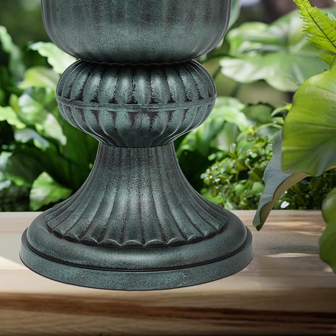 Magshion 20" Urn Planter for Outdoor and Indoor Plants, Large Decorative Front Porch Planter, Vintage Grecian Flower Pot for Patio, Garden & Entryway Décor, Antique Green