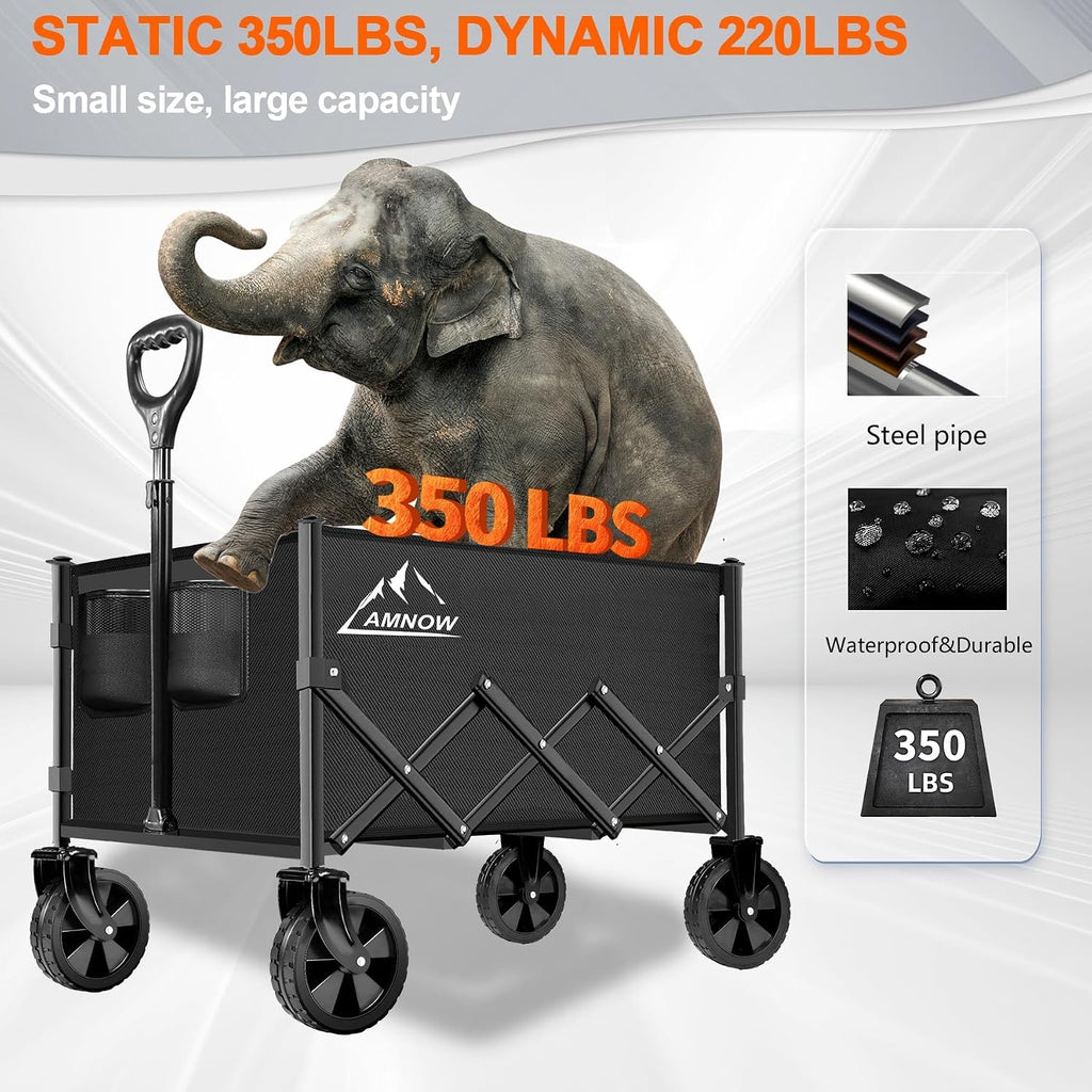 amnow 100l collapsible wagon cart with all terrain shown in use