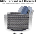 Patio Sectional Furniture Set with Fire Pit Table: 10 Pieces Wicker Patio Conversation Set with L Shaped Sofa, Outdoor Swivel Glider Rocker, Rattan Club Chairs, Ottomans, Removable Cushions Blue