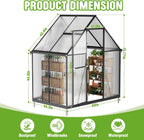 6x4ft polycarbonate green house with roof vent, large, close-up detail