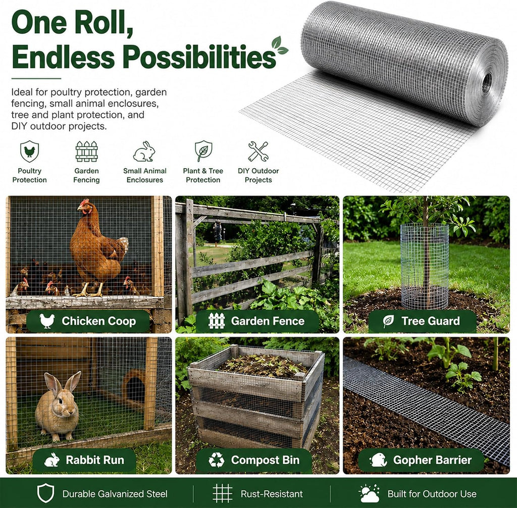 Hardware Cloth 1/2 in. x 4 ft. x 100 ft. 19-Gauge | Wire Mesh Roll, Chicken Wire Fencing, Gopher Wire, Garden Fencing, Chicken Wire Fence Roll, Tree Guard