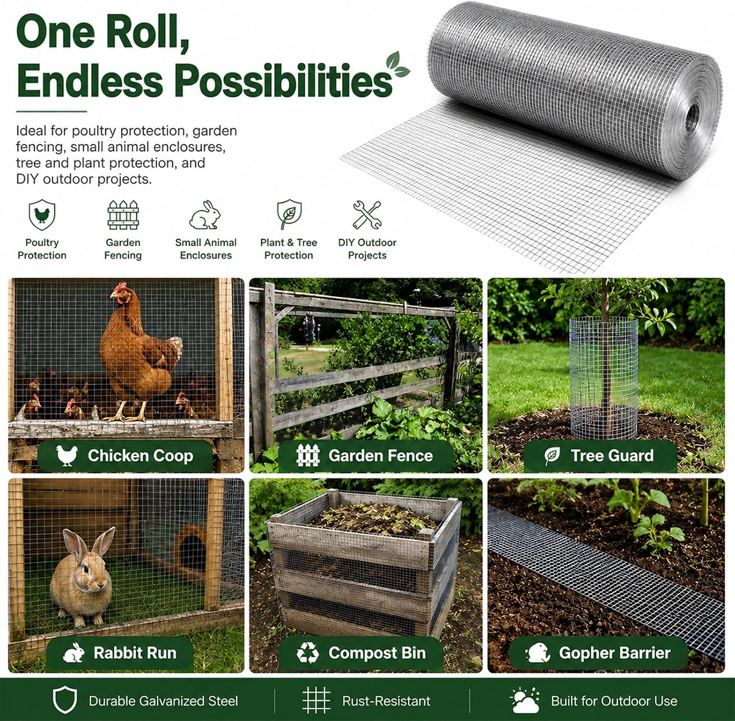 Hardware Cloth 1/2 in. x 4 ft. x 100 ft. 19-Gauge | Wire Mesh Roll, Chicken Wire Fencing, Gopher Wire, Garden Fencing, Chicken Wire Fence Roll, Tree Guard