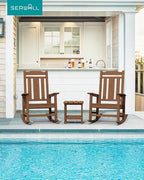 SERWALL Oversized Rocking Chair Outdoor, HDPE Outdoor Rocking Chair, Brown