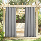 NICETOWN 2 Panels Sliver Grey Blackout Outdoor Curtains for Patio Waterproof 84" Long, Top and Bottom Rustproof Grommet Heavy Weight Windproof Drapes, Keep Privacy for Porch, W52 x L84