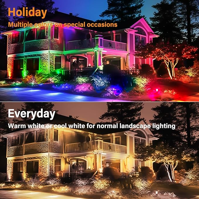 Low Voltage RGBW LED Landscape Lights Spot Lights Outdoor for Yard Garden Decor Spotlight, 12V-24V Low Voltage Landscape Lighting with 16 Color Changing and Remote IP68 Waterproof (6)