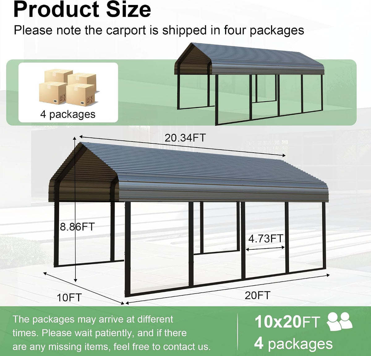 10x20 ft heavy duty metal carport canopy kit shown in use