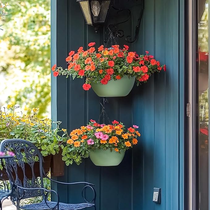 T4U 10 Inch Hanging Planters for Indoor Outdoor Plants, 2 Pack Plastic Hanging Planter, Indoor Hanging Plant Pots, Hanging Basket with Drainage Holes, Flower Pots for Garden Home Decor，Green