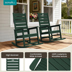 SERWALL Outdoor Rocking Chair Set of 2, Oversized Rocking Chair with Footboard for Adults, HDPE All Weather Resistant Rocking Chairs for Patio, 350lbs Weight Capacity,Green