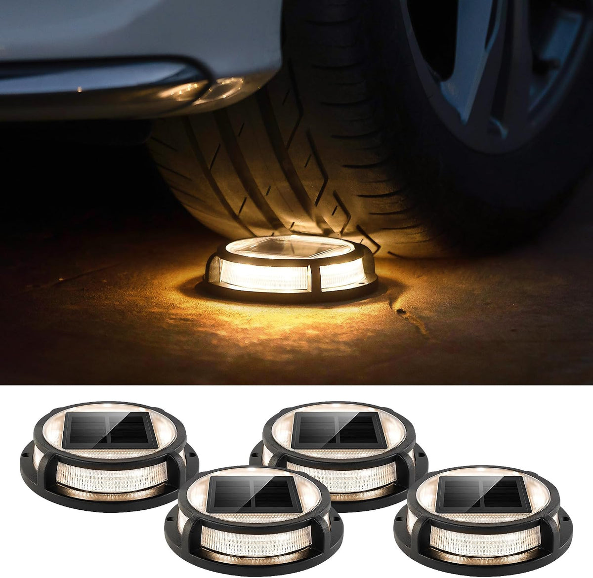 lutec 4 pack solar driveway lights, 12 leds, main product view