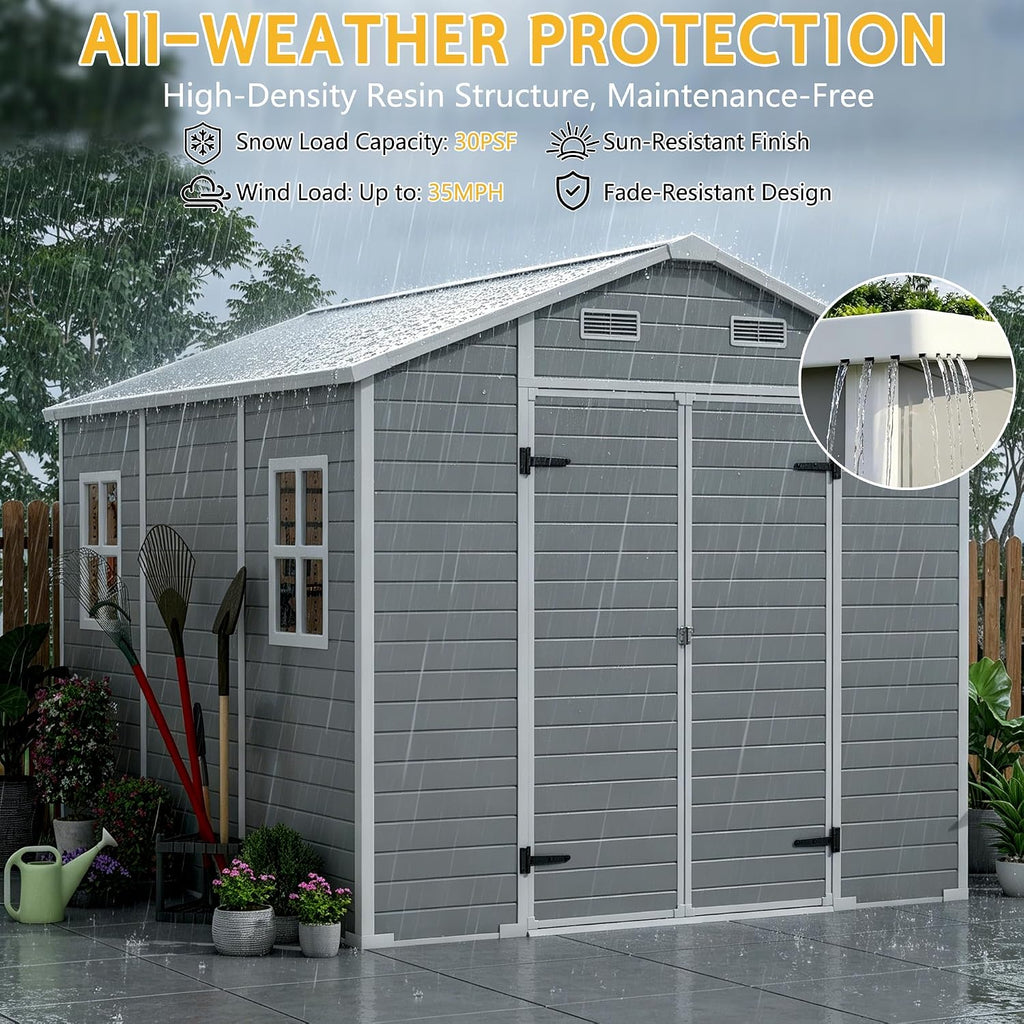 pipleo 8x10 ft resin outdoor storage shed with, close-up detail
