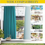 NICETOWN 2 Panels Outdoor Curtains Waterproof Pocket & Back Tab on Top & Bottom, Thermal Insulated Windproof Sun Blocking Outside Privacy Drapes for Patio with Fixed Rope, W52 x L84, Peacock Teal