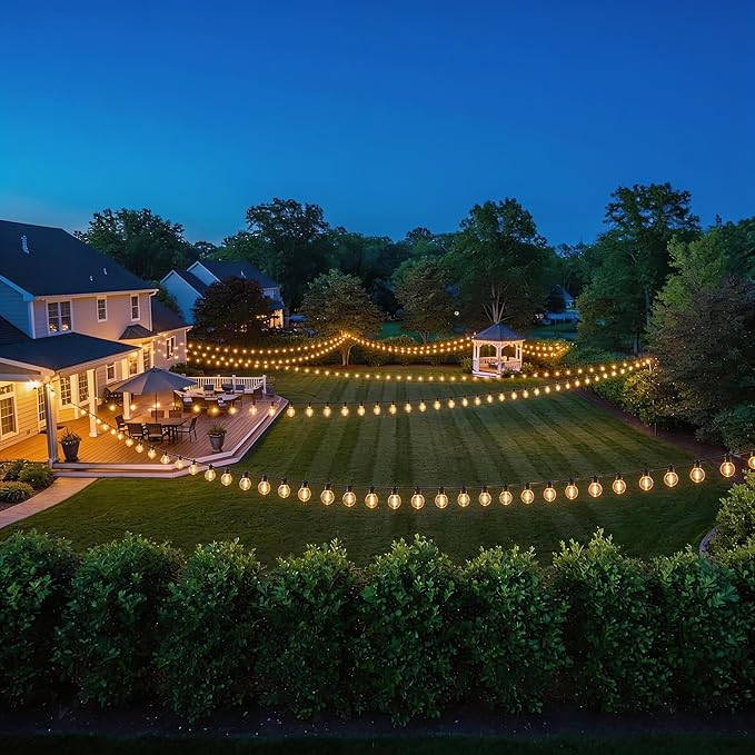 RTTY Classic 300FT Modular Professional Outdoor String Lights System with 111 G40 Bulbs (3x100FT) - Configure for Estate Borders, Multi-Area Event Sites, Commercial Corridors & Permanent Installations