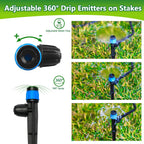 20 Pieces Drip Irrigation Emitters, Adjustable 360 Degree Drip Vortex Emitters on 5" with Stake for 1/4" Drip Irrigation Tubing Irrigation Fan Shape Drippers for Garden Watering System