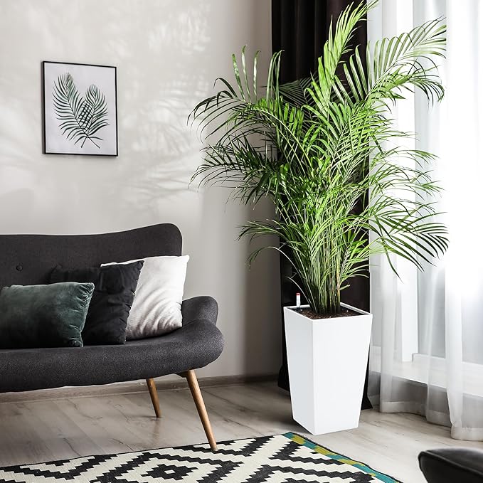 Garvee 16" Tall Planters Set of 2, Outdoor＆Indoor Black Planter Pots, High Front Porch Planter Pots with Drainage Holes＆Water Level Monitor＆Inner Bucket,White
