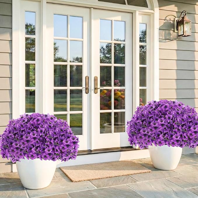 60 Pack Artificial Flowers for Outdoor Indoor Fake Plants, Faux Silk Flowers for Outdoors Outside Front Porch Hanging Planter Window Box Garden Spring Decoration(Purple)