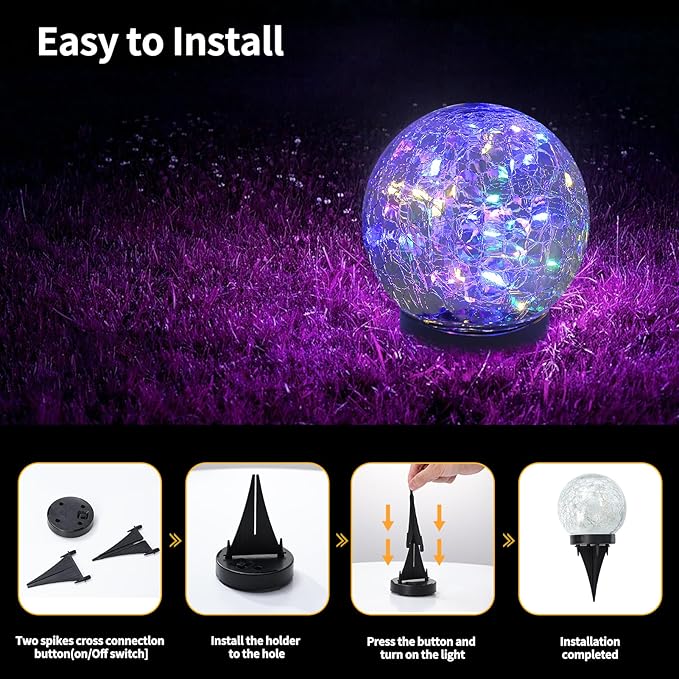 Solar Globe Lights Outdoor Waterproof-Solar Balls Garden-Cracked Glass Ball Solar Lights Outdoor-Solar Orbs Outside-Outdoor Decorations Patio & Yard Lawn Backyard Decor