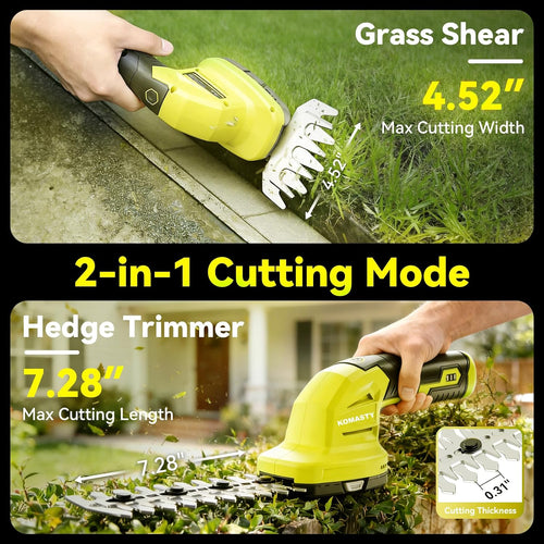 2 in 1 Hedge Trimmer Cordless, Electric Bush Trimmer, Type-C Cable Included | 7.2V Lightweight Powered Hedge Shears, Mini Grass Cutter, Handheld Grass Shears, Shrub Trimmer, Yard Tools Gifts for Men, Dad