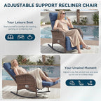 Zero Gravity Patio Rocking Wicker Recliner Chairs Set of 2- Wicker Outdoor Lounge Chair with Adjustable Backrest & Footrest, All Weather Reclining Rocker Chairs with Thick Cushion for Pool Deck Blue