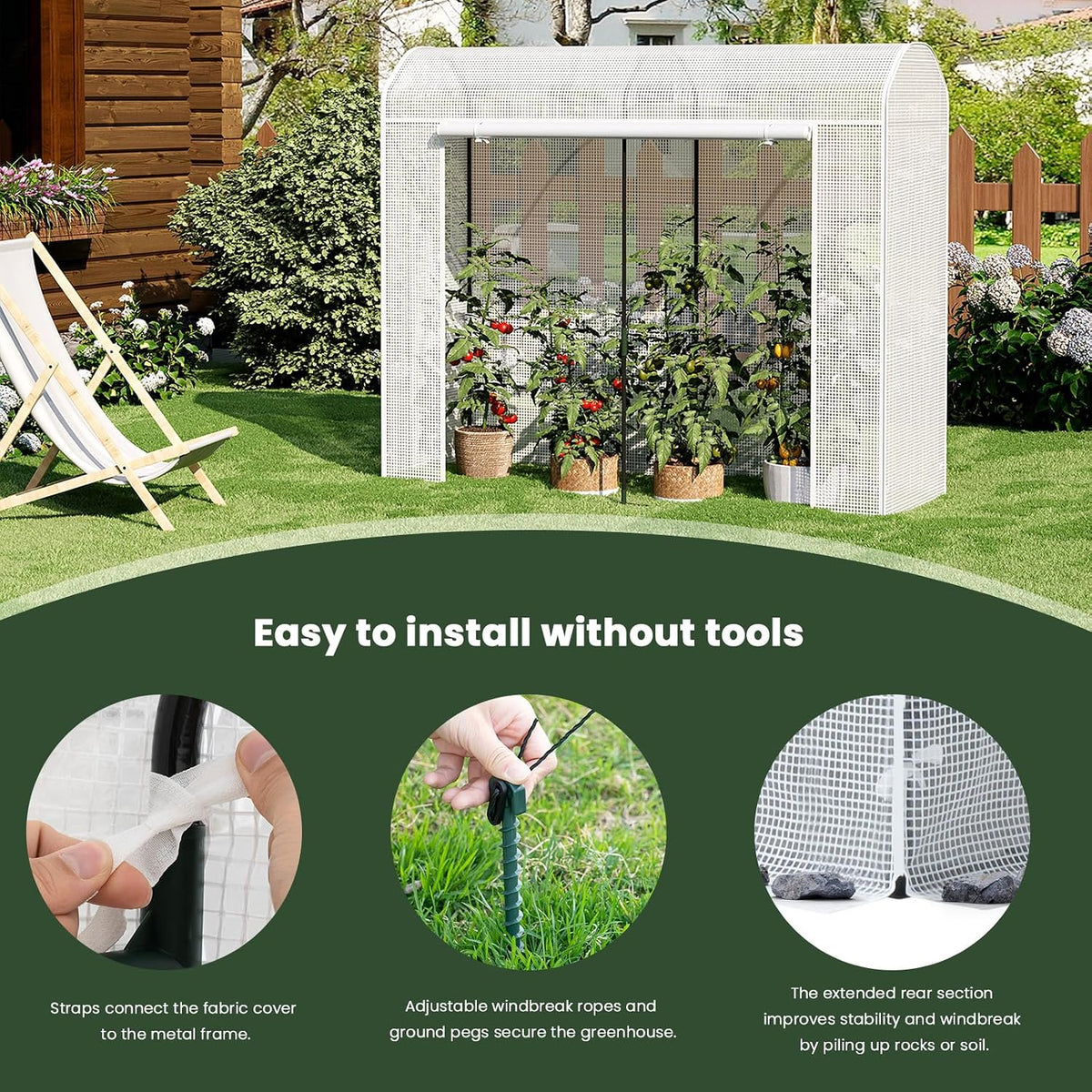 woltu garden greenhouse tunnel in galvanised steel tube, side view