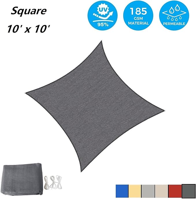AsterOutdoor Sun Shade Sail Rectangle 10' x 10' UV Block Canopy for Patio Backyard Lawn Garden Outdoor Activities, Graphite