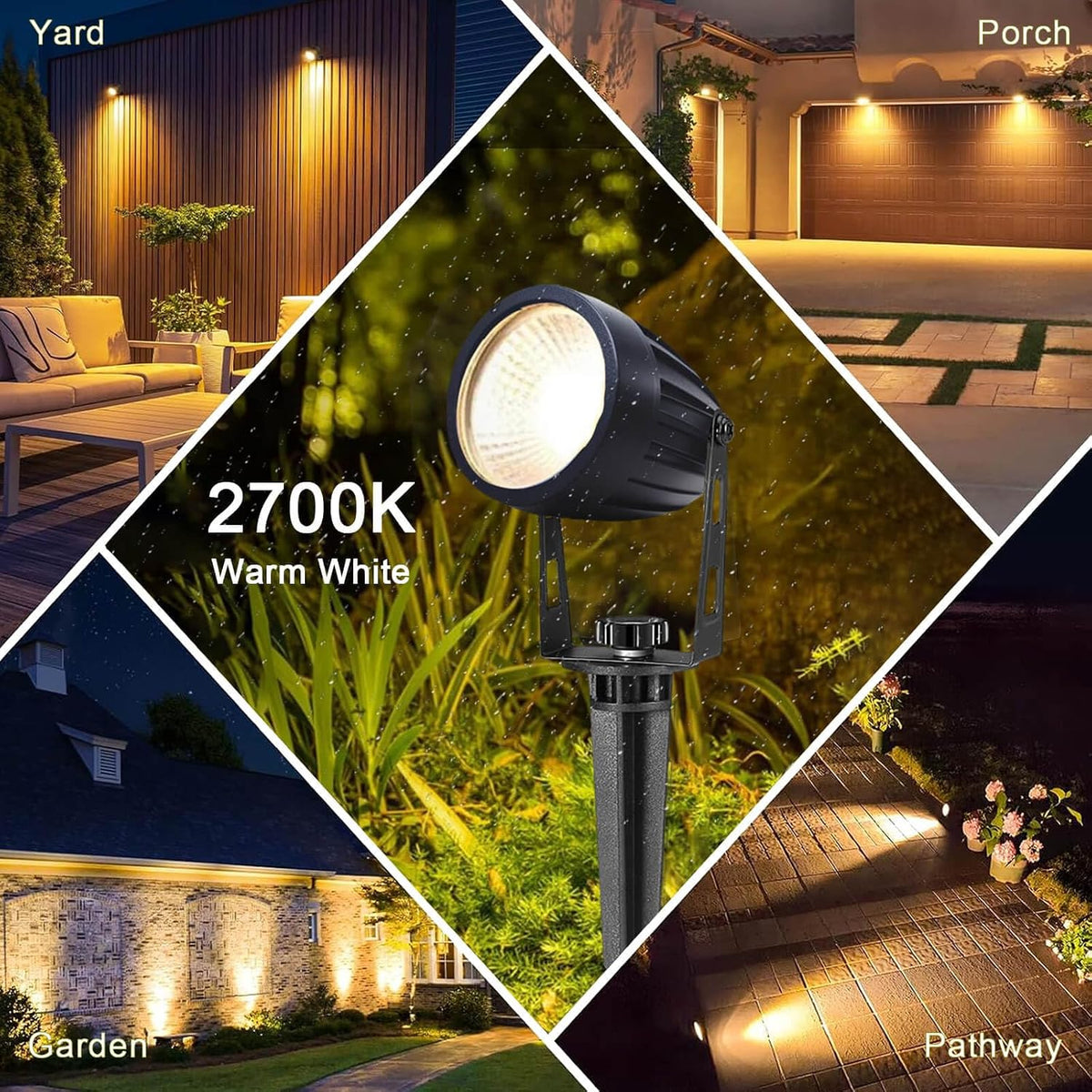 Low Voltage Landscape Lighting 6 Pack, 12V LED Outdoor Landscape Spotlights Outside Graden Pathway Lights, Plug in Spot Lights with Waterproof Transformer for House Yard Flag Tree Lawn Decor