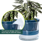 D'vine Dev 10 Inch Design Self Watering Planter for Indoor Plants, Blue Terracotta Pot with Cylinder Glass Cup, 37-X-D-4