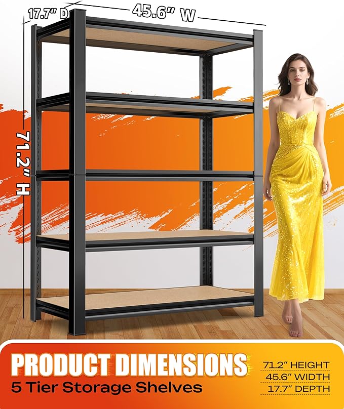 AOAORRG Set of 3 Garage Shelving Heavy Duty Storage Shelves, Metal Adjustable Shelving Unit, Utility Garage Organizer Shelf for Basement, Pantry, Kitchen, Warehouse, 45.6" Wx17.7 Dx71.2 H, Black