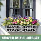 6 Pack 24 Inch Window Boxes Planter for Outdoor Plants Deck Railing Planters Box with Adjustable Brackets for Porch Fence Balcony Hanging Flower Baskets with Non-Woven Fabric Liner for Garden Decor