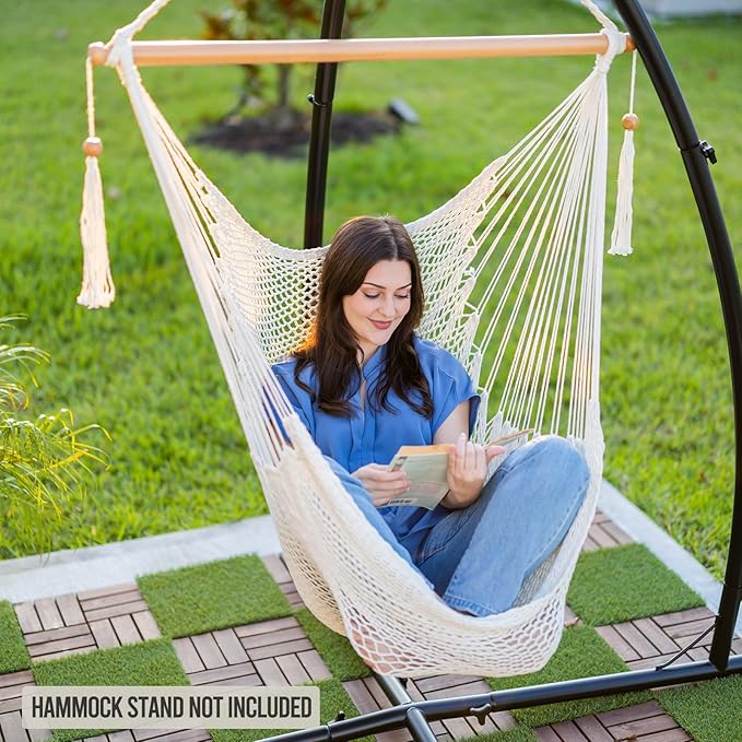 JoyView Hammock Chair with Spreader Bar Caribbean Hammock Swing Chair 300 LBS Weight Capacity XL Rope Hanging Chair for Outdoor Indoor Garden Yard - Light Green