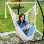JoyView Hammock Chair with Spreader Bar Caribbean Hammock Swing Chair 300 LBS Weight Capacity XL Rope Hanging Chair for Outdoor Indoor Garden Yard - Purple