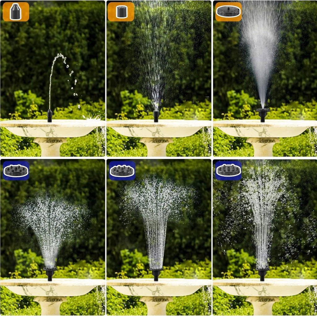 Solar Fountain Pump, 2026 Updated 2.5W Solar Powered Water Fountain with 6 Replacement Nozzles, Floating Solar Fountain for Bird Bath, Pond, Pool, Garden and Backyard