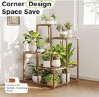 Bamworld Plant Stand Indoor Outdoor Corner Shelf Plant Holder 4-Pot Flower Stand Wood Plant Rack Indoor Multiple Plants Patio Balcony Garden Livingroom