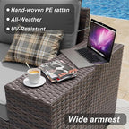 ALAULM 7 Pieces Patio Furniture Set with Fire Pit Table 55000BTU, Oversized Seat/Armrest and High Back Wicker Conversation Set with Thick Cushion for Backyard, Garden, Black