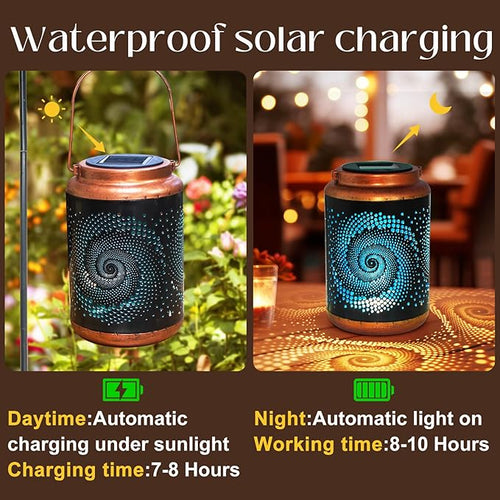 4 Pack Solar Lanterns Outdoor Hanging Metal Waterproof LED Lantern with Solar Powered Garden Patio Decorations Decor Lantern with Handle Christmas Gift Idea