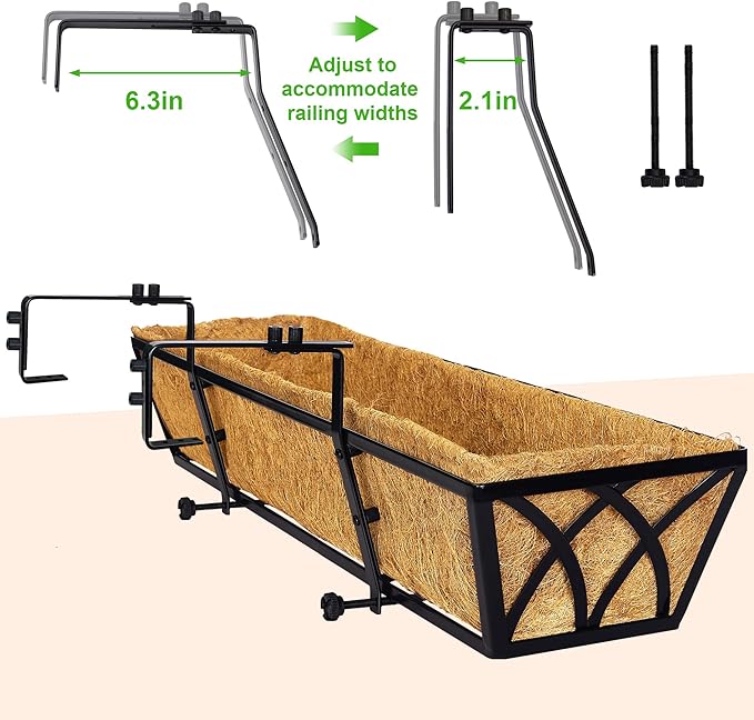 24 Inch Window Deck with Coco Liner, 24" Window Boxes Horse Trough with Coconut Coir Liner, Fence Metal Hanging Flower Planter Window Basket Deck Railing Planter Boxes for Outdoor Garden Lawn, 2pcs