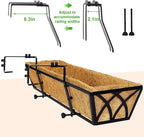 Y&M 30 Inch Window Deck with Coco Liner, Fence Metal Hanging Flower Planter Window Basket Deck Railing Planter Boxes for Outdoor Garden Lawn,6pcs