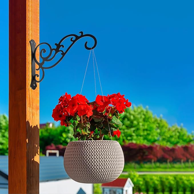 Hanging Planter Hooks 2 Pcs,Outdoor Hanging Brackets Wall Hook Heavy Duty Brackets,Black Iron Planters Hook Indoor/Outdoor Planter Hanger Brackets (12 inch)