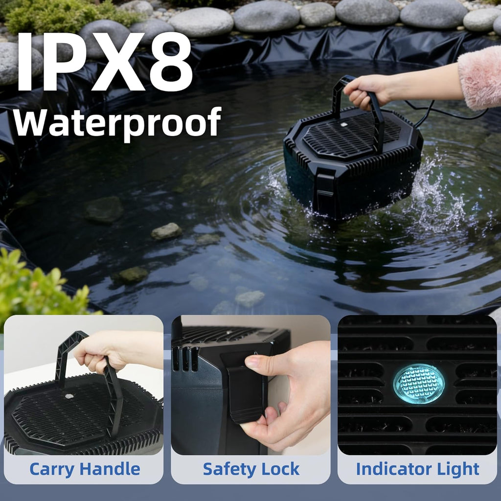 Submersible Pond Filter with Powerful 18W UV Light for Pond Algae Control | 660 GPH 42W High-Performance Pump Build in for 1500 Gal Pond, 3 Spray Patterns Pond Fountain Decoration for Your Pond