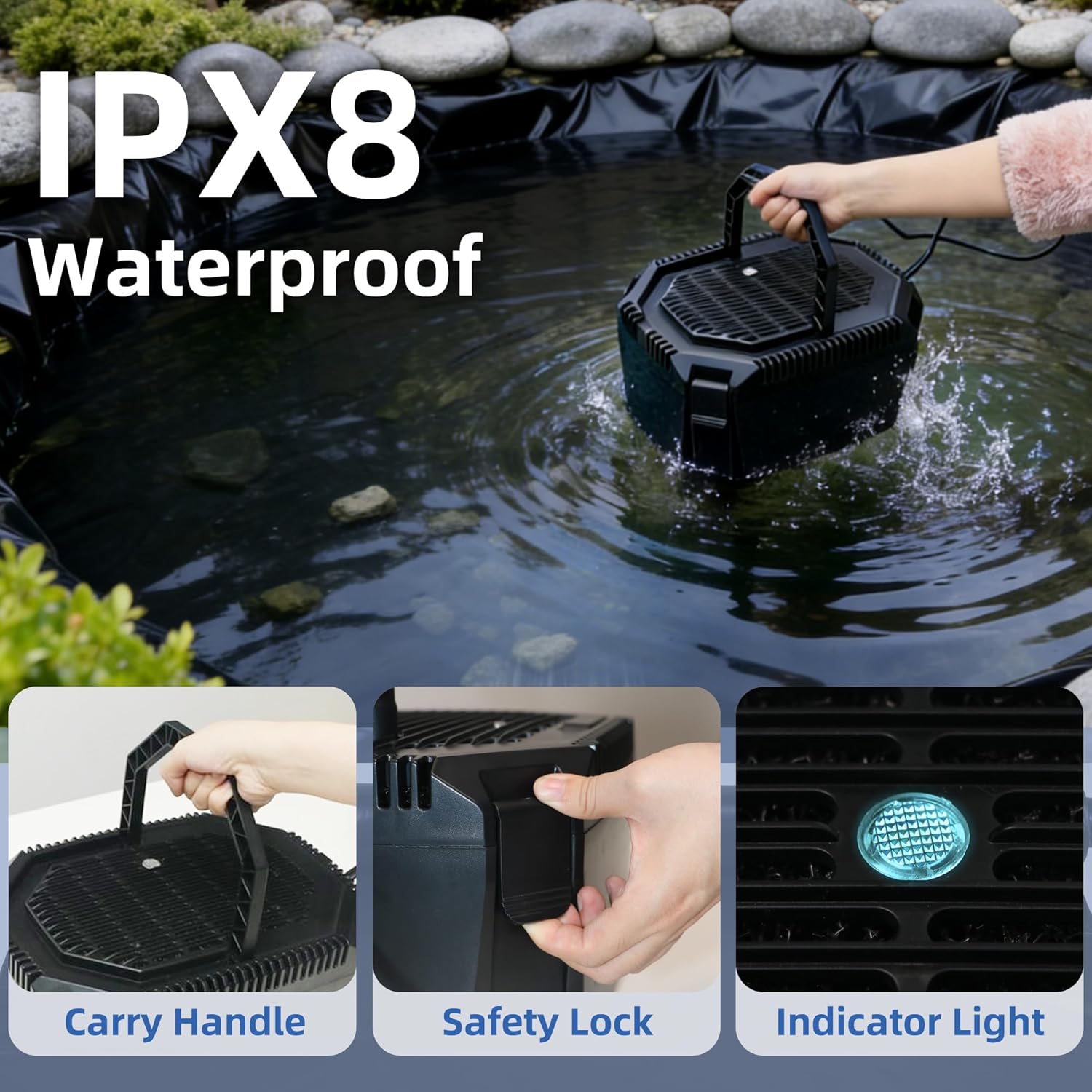 Submersible Pond Filter with Powerful 18W UV Light for Pond Algae Control | 660 GPH 42W High-Performance Pump Build in for 1500 Gal Pond, 3 Spray Patterns Pond Fountain Decoration for Your Pond