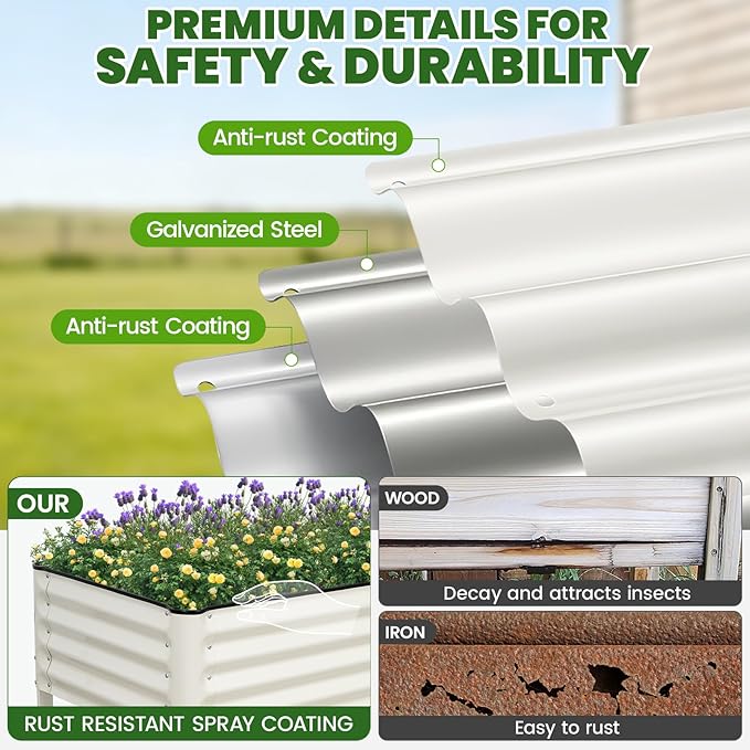 Elevated Raised Garden Bed 2' x 4' - Galvanized Planter Boxes with Legs, Wheels, and Storage Rack, Outdoor Planters for Backyard/Patio/Balcony with Drainage Holes for Vegetables, Flowers, Herbs, White