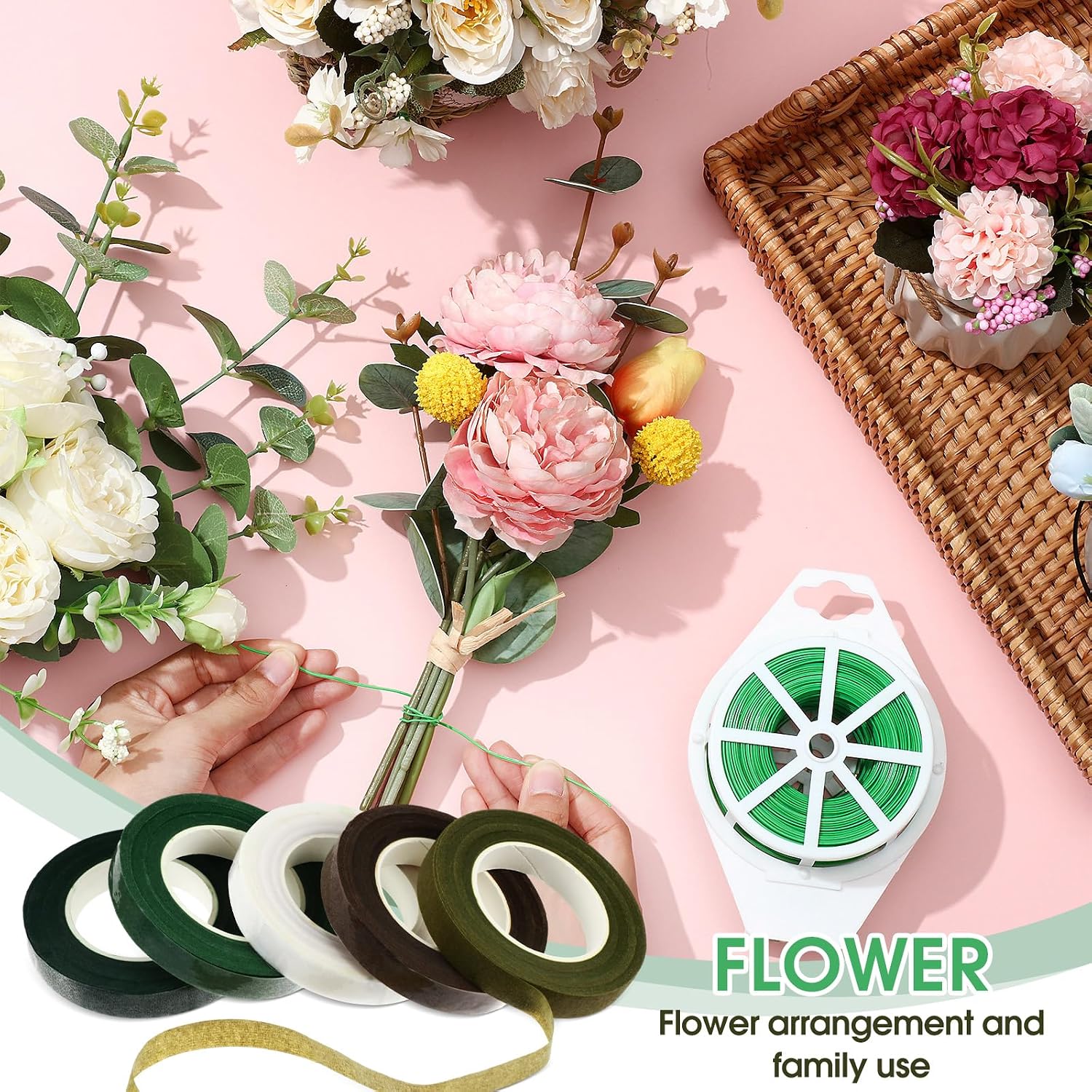 WILLBOND 121 Pcs Floral Arrangement Tool Kit, Rose Thorn Remover Pruner Trimmer Gloves 22/26 Gauge Paddle Tie Stem Pearl Corsage Pin Pruning Shears, Florist Tool Gift for Women