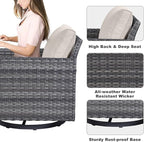 Belord Outdoor Bistro Set 3 Piece Wicker Swivel Rocker Patio Chairs, Oversize Outdoor Rattan Seating Set, Patio Swivel Glider Chairs Wicker Furniture with Metal Side Table for Porch Outside Backyard