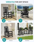 SERWALL HDPE Outdoor Rocking Chair Set of 4, Patio Rocking Chairs, All-Weather Porch Rockers for Adults, Black