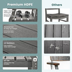 Pamapic 5 PCS Outdoor Dining Set, Spacious HDPE Outdoor Table and Chairs with 2 Bench, Wood Grain Patio Furniture Sets with Elegant Armrest, All-Weather Outdoor Furniture with Umbrella Hole, Gray